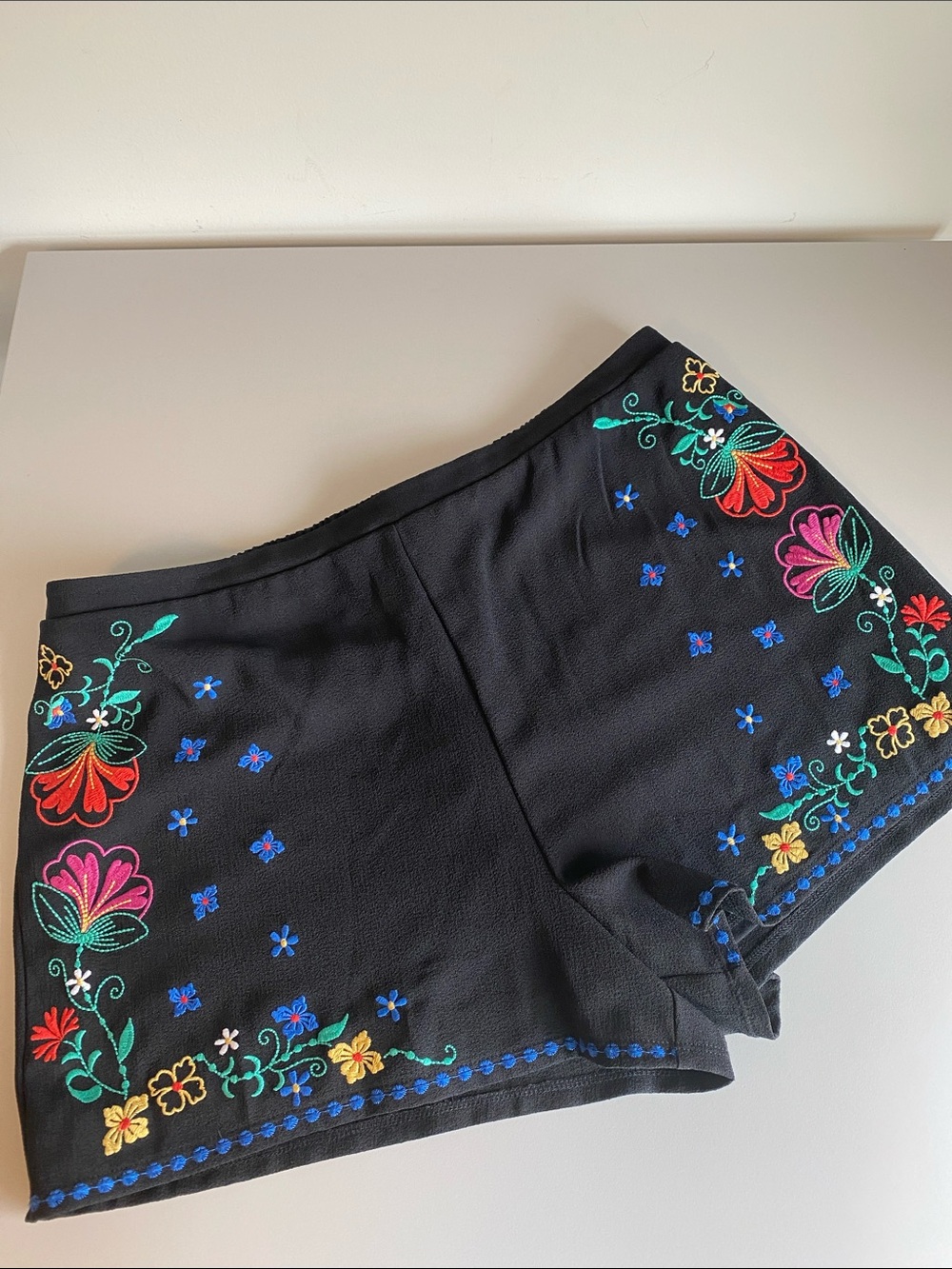 Xhilaration Black High Waist Shorts with Multicolor Floral Embroidery